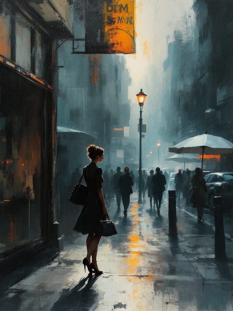 1950s Pin Up Woman in Misty City Street