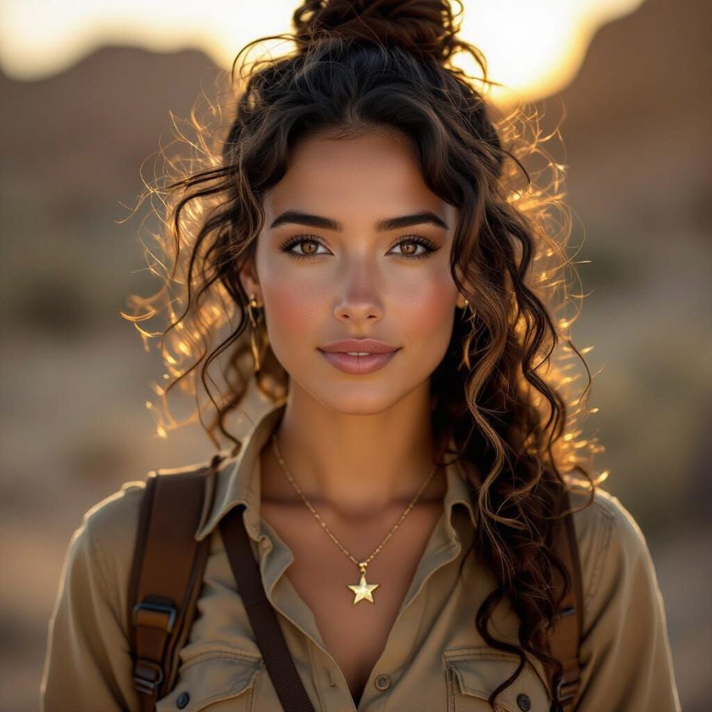 Latina Archeologist Ready for Adventure in Golden Hour Light