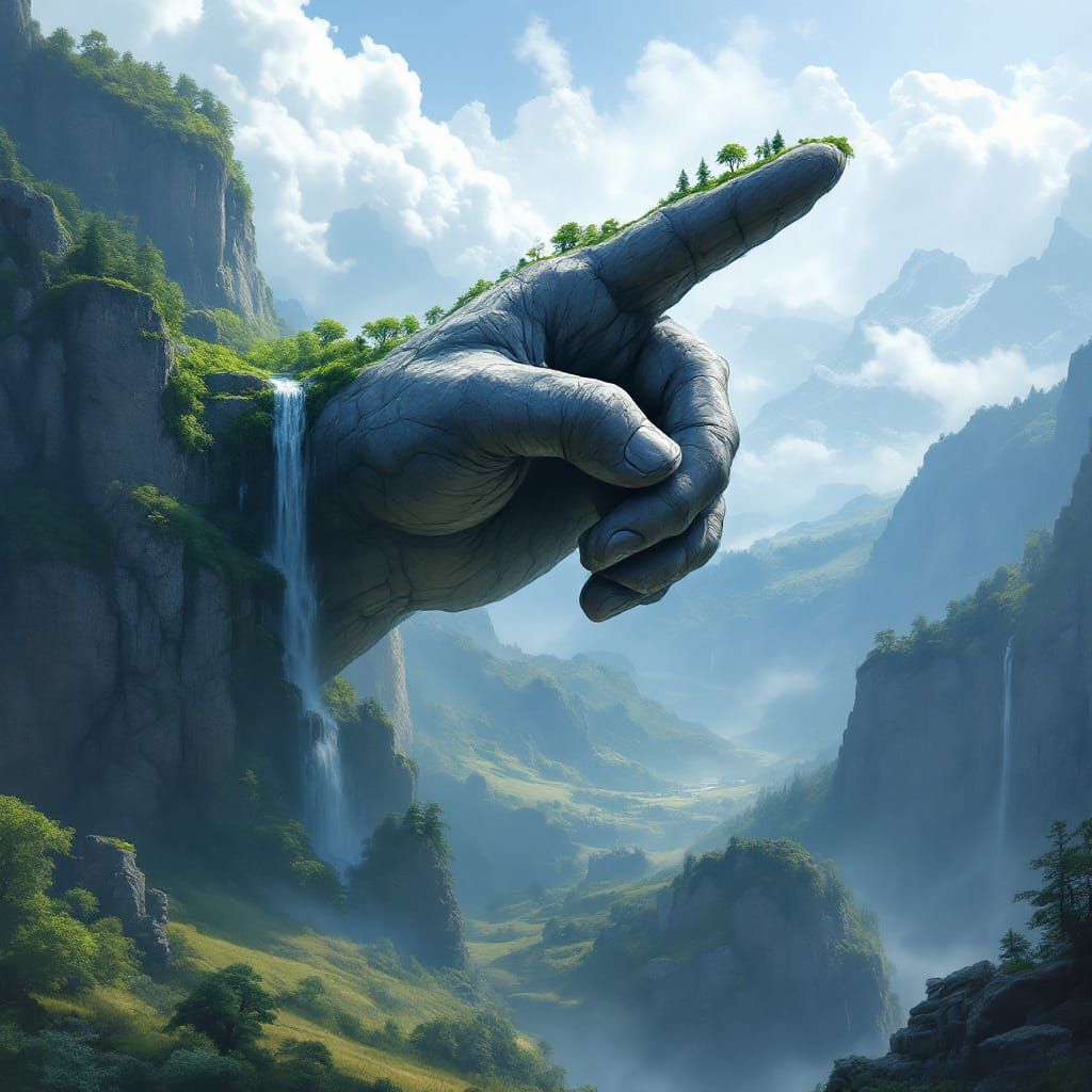 Titanic Stone Hand Points to the Sky