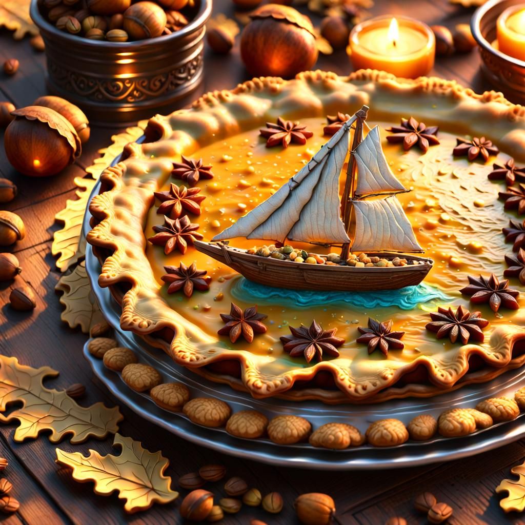 Detailed Macro Pie with Dough Sailboat