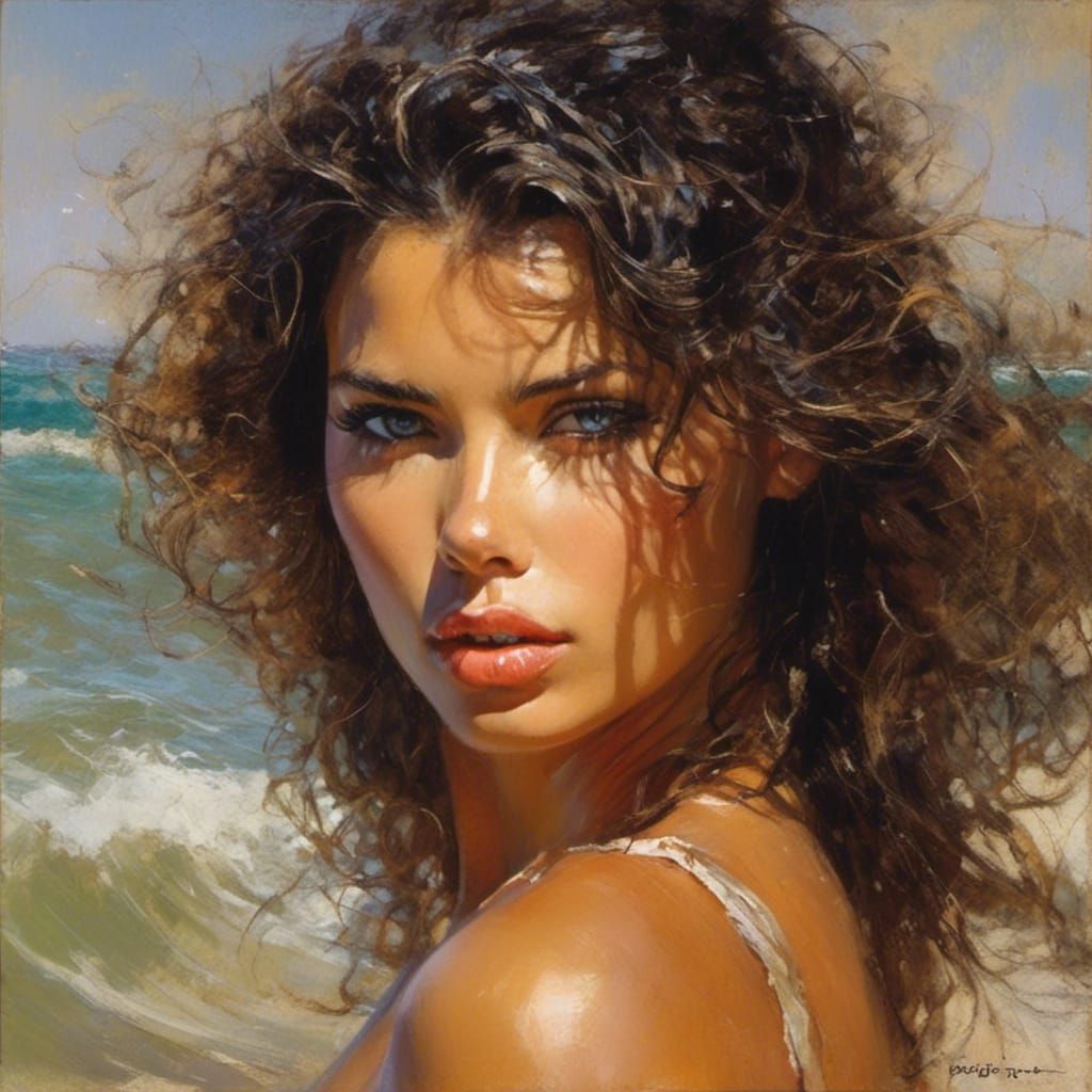 Adriana Lima Portrait in Royo-Vallejo Style