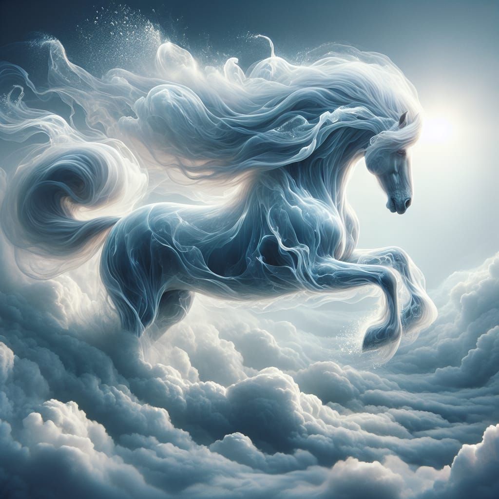 Ghostly Stallion Soars Through Heavenly Skies