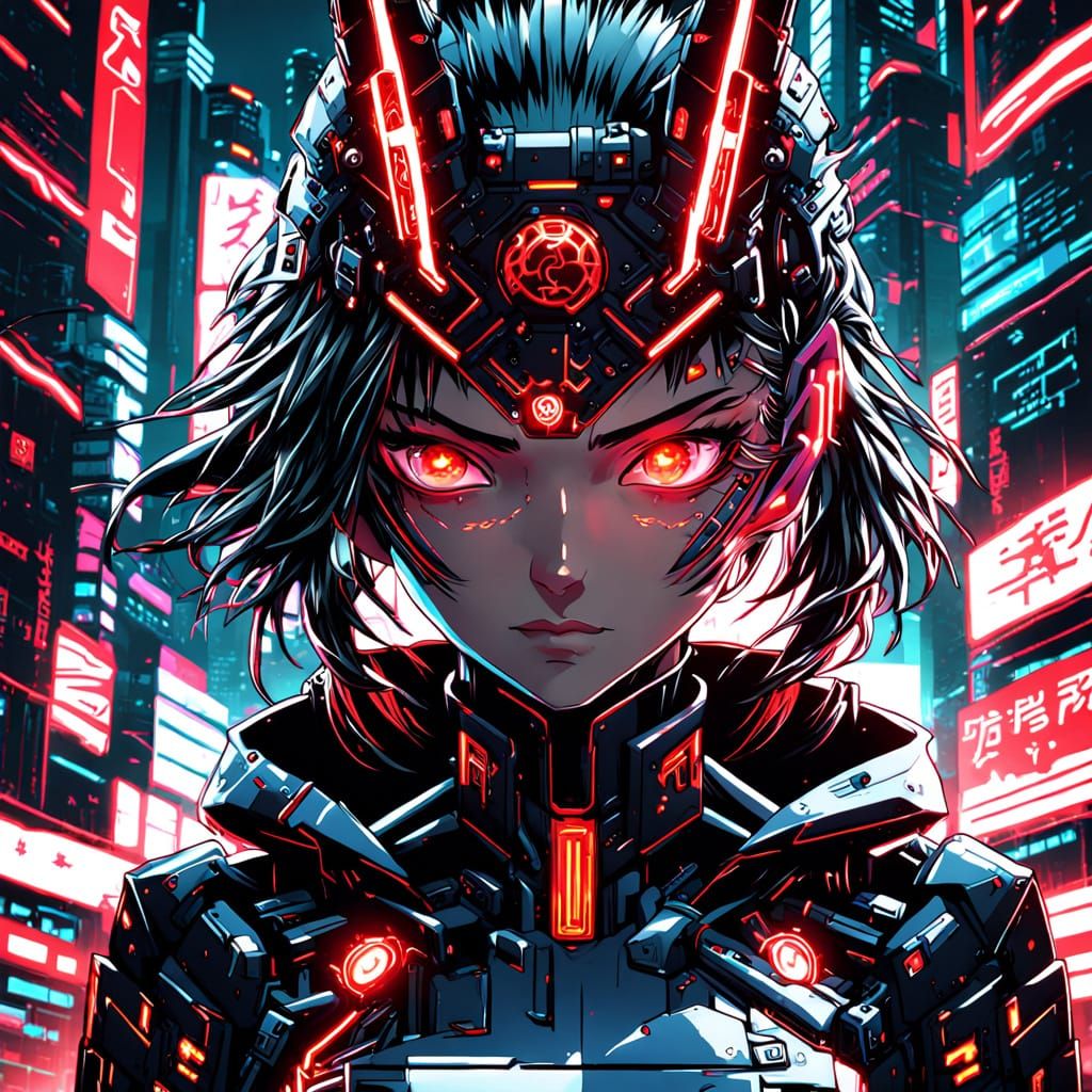 Cyberpunk Android with Glowing Red Eyes