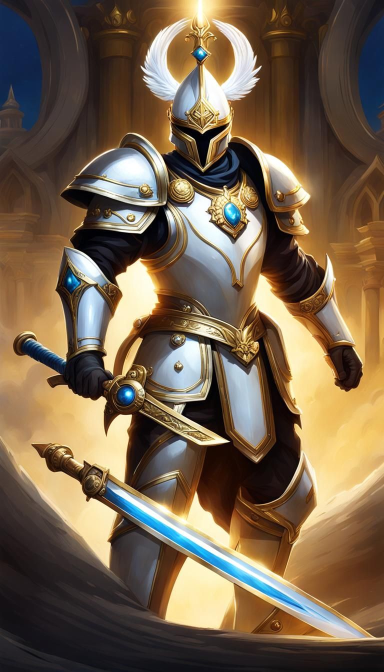 Noble Warrior in White and Gold Armor