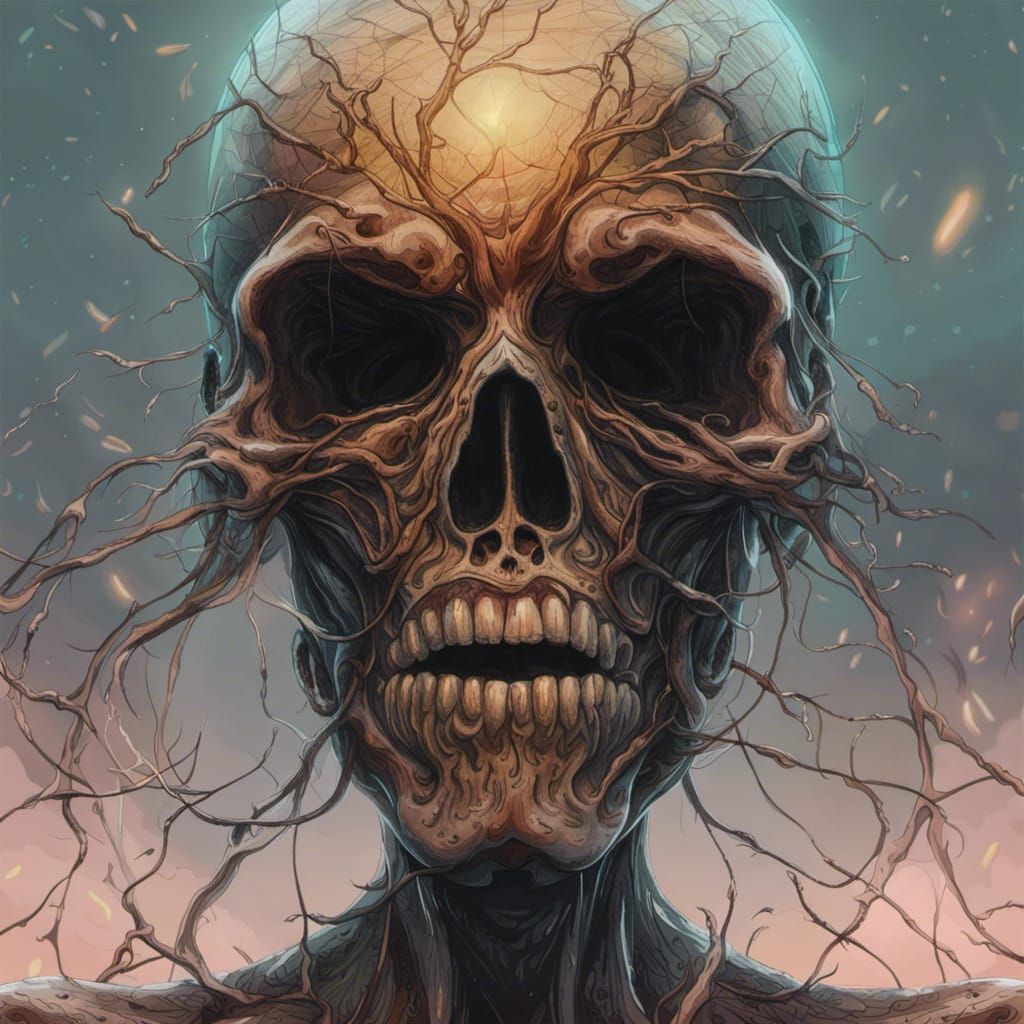 Alien Skull with Glowing Eyes in B&W Photo