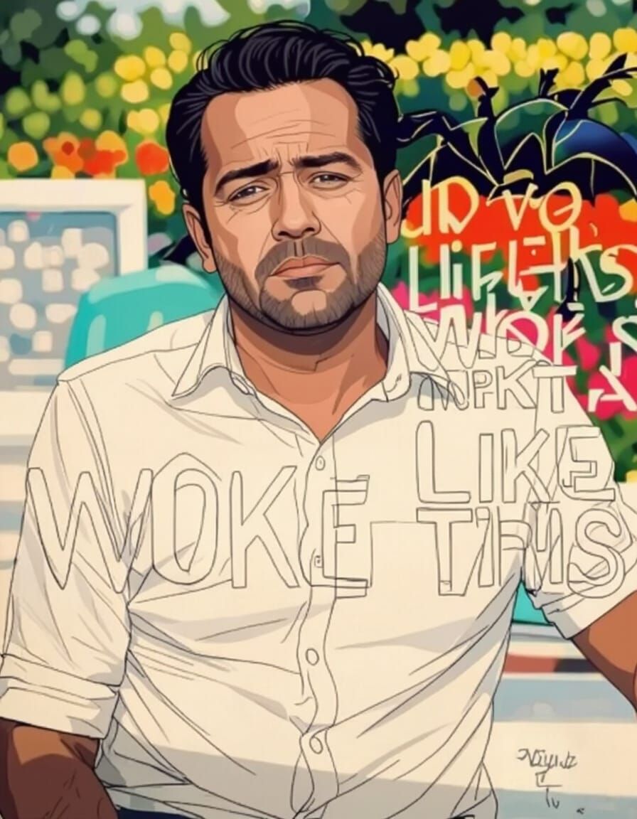 Detailed Line Art Portrait with Beetle Silhouette