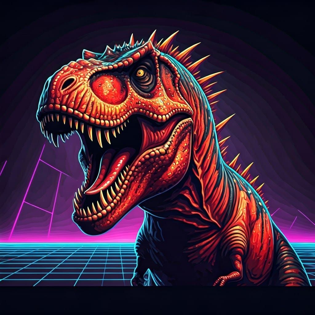 Retro Tyrannosaurus Rex with Synthwave Aesthetic