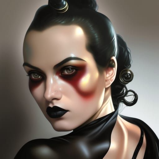 Elegant Woman in Black with Red Lipstick