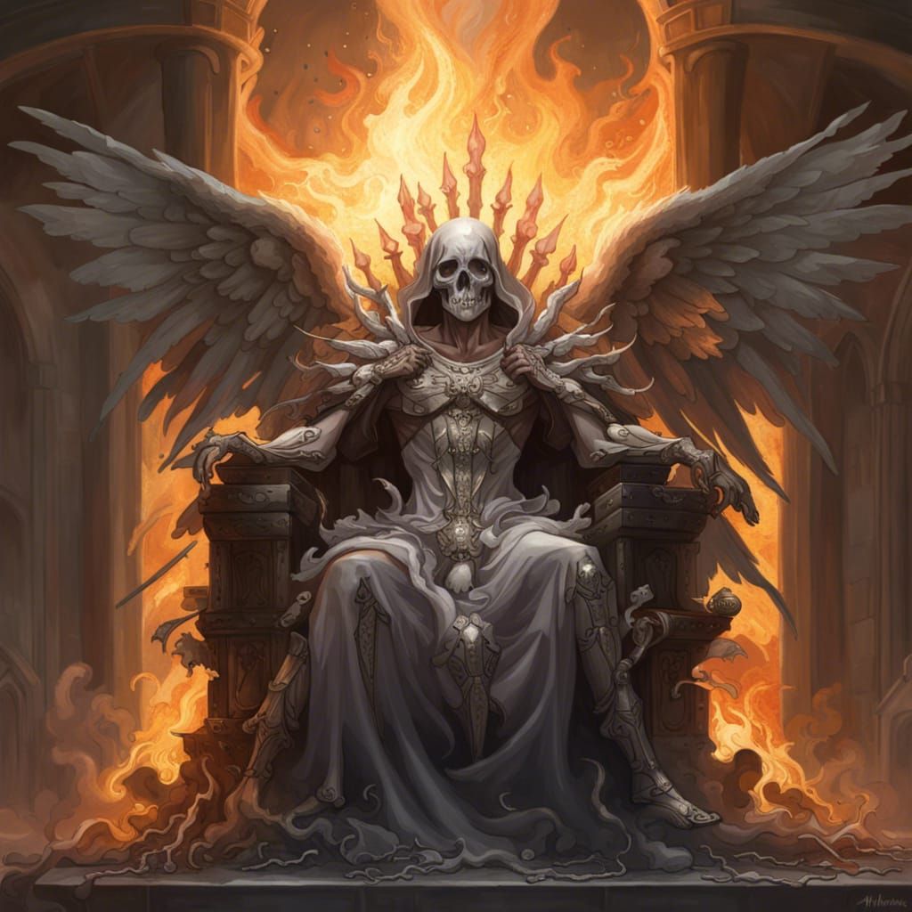 Angel of Death on Skull Throne, Hyperdetailed Art