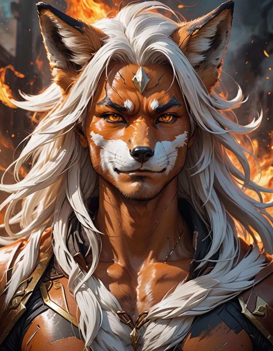 Anime Fox-Man with Fire and Wind Elements