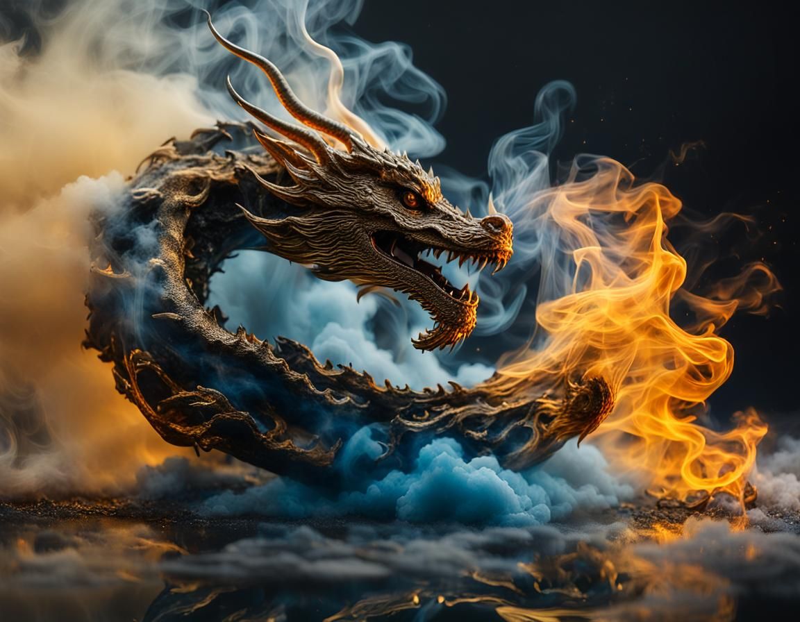 Gilded Smoke Dragon in Ultra-Realistic Photo