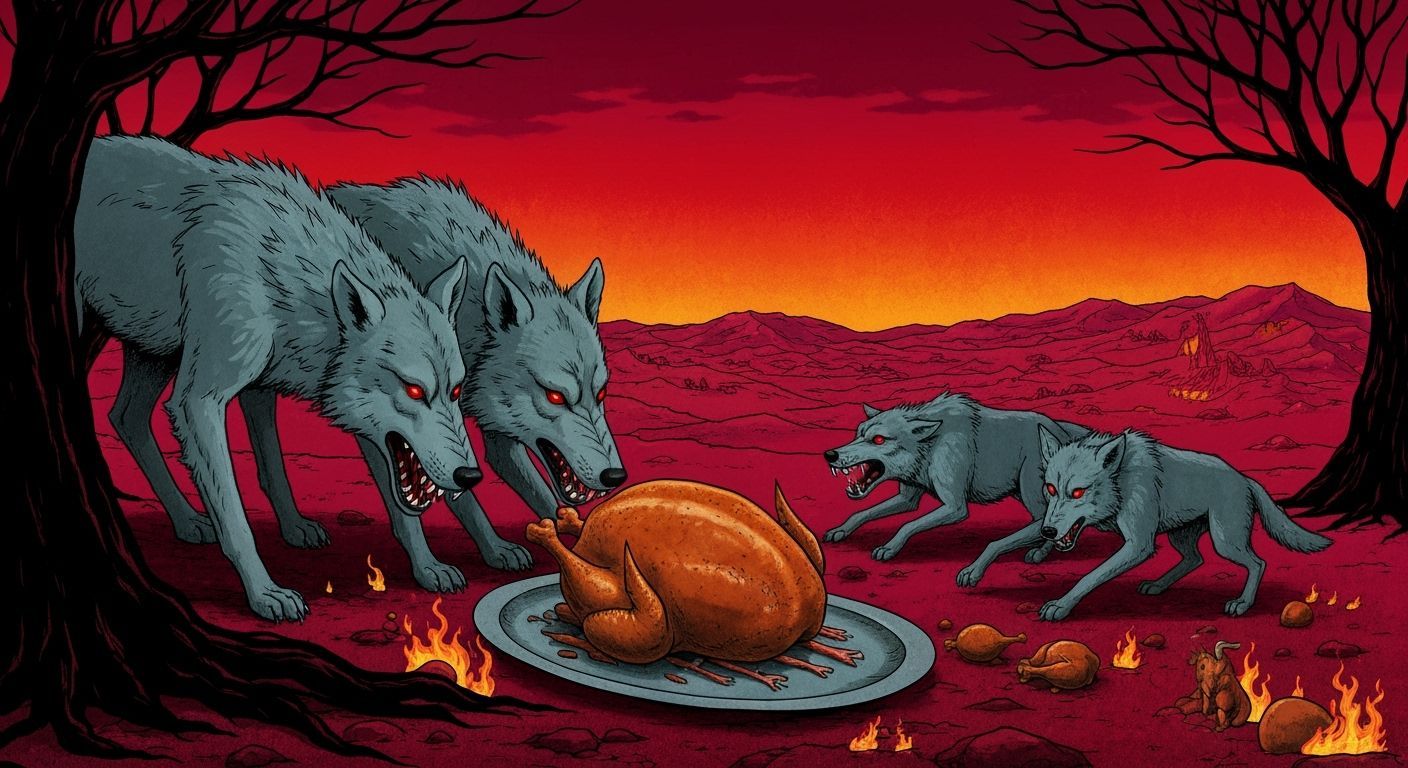 Surreal Hellscape: Wolves Devour Turkey in Belgian Nightmare