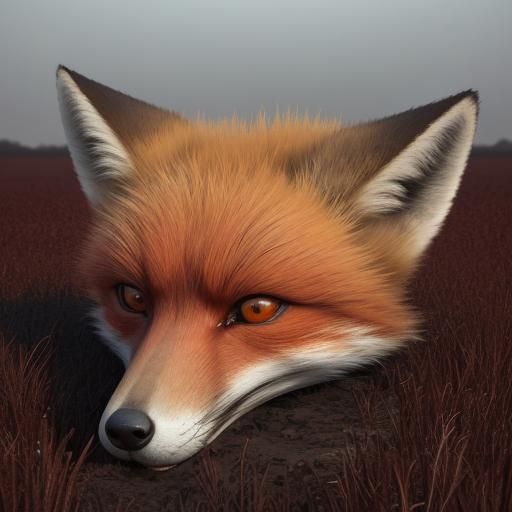 Crying Red Fox Over Heart in Skull Field