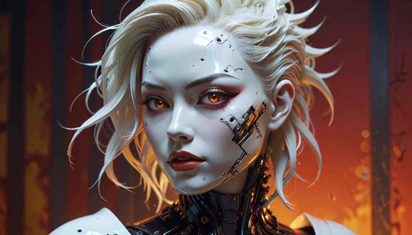 Cyberpunk Gynoid with Mohawk in Gothic Pinup Style