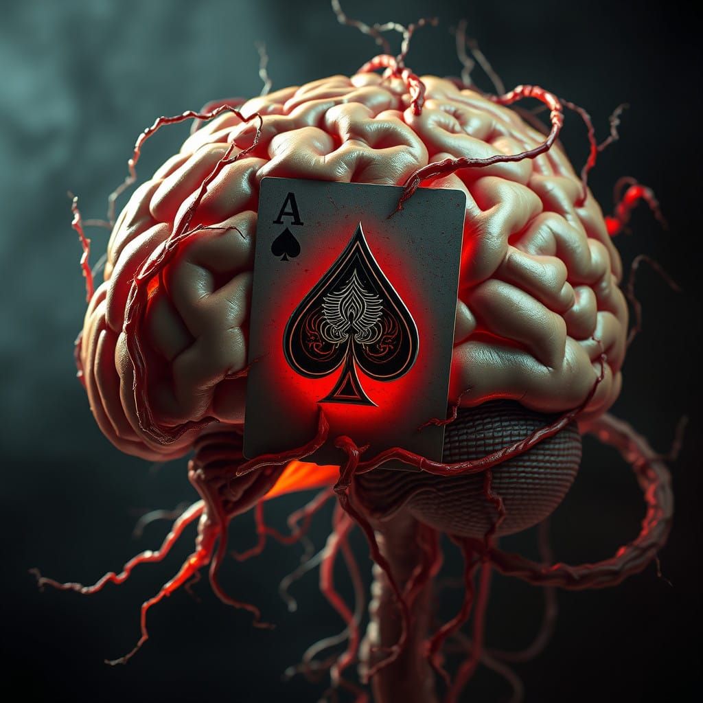 Hyperrealistic Alien Brain with Ace of Spades