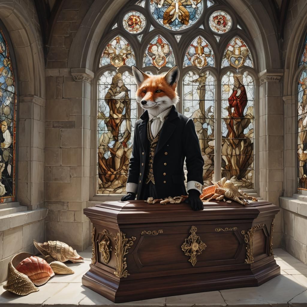 Fox Farewell in Abbey Chapel: Hyperrealistic Concept Art