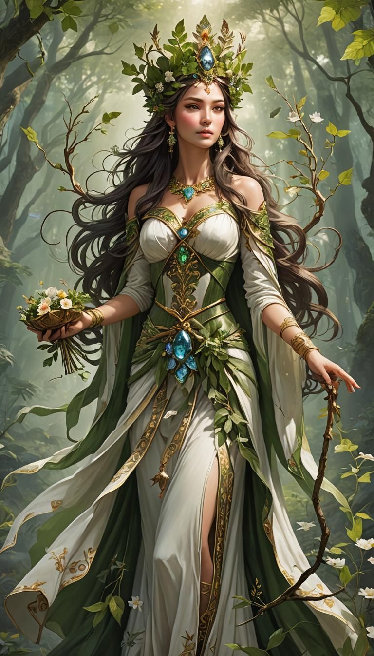 Majestic Nature Goddess with Crown and Scepter