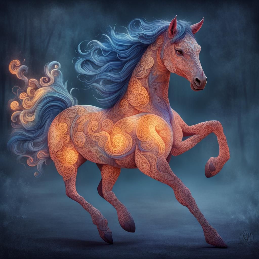 Luminous Fiery Steed in a Fantastical Style
