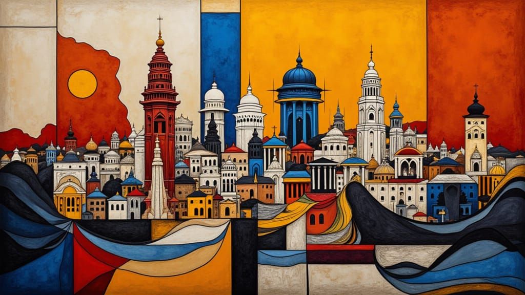 Vibrant Indian Cityscape in Mondrian Style