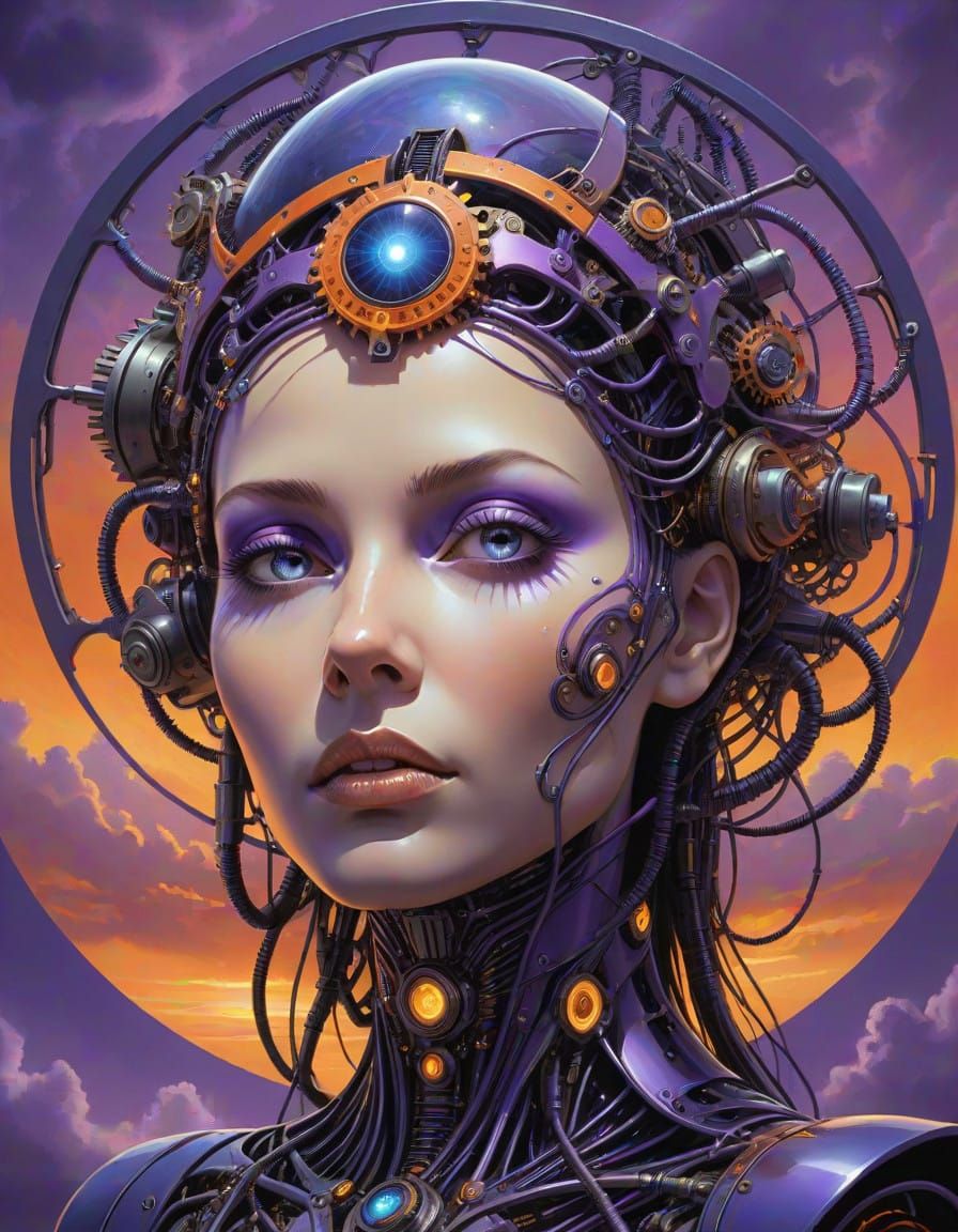 Cyberpunk Goddess Eclipsed by Industrial Solar Flare