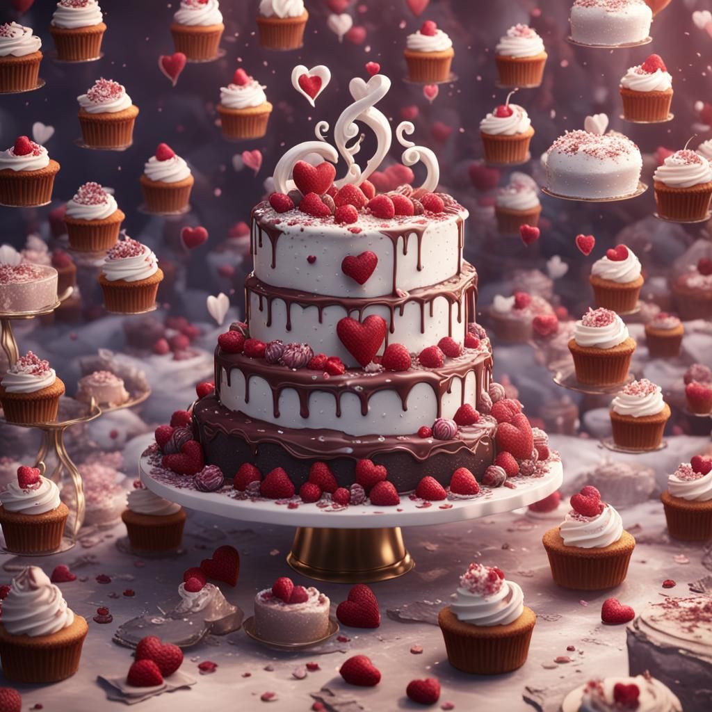Sweet White Heart Cake: Detailed Matte Painting