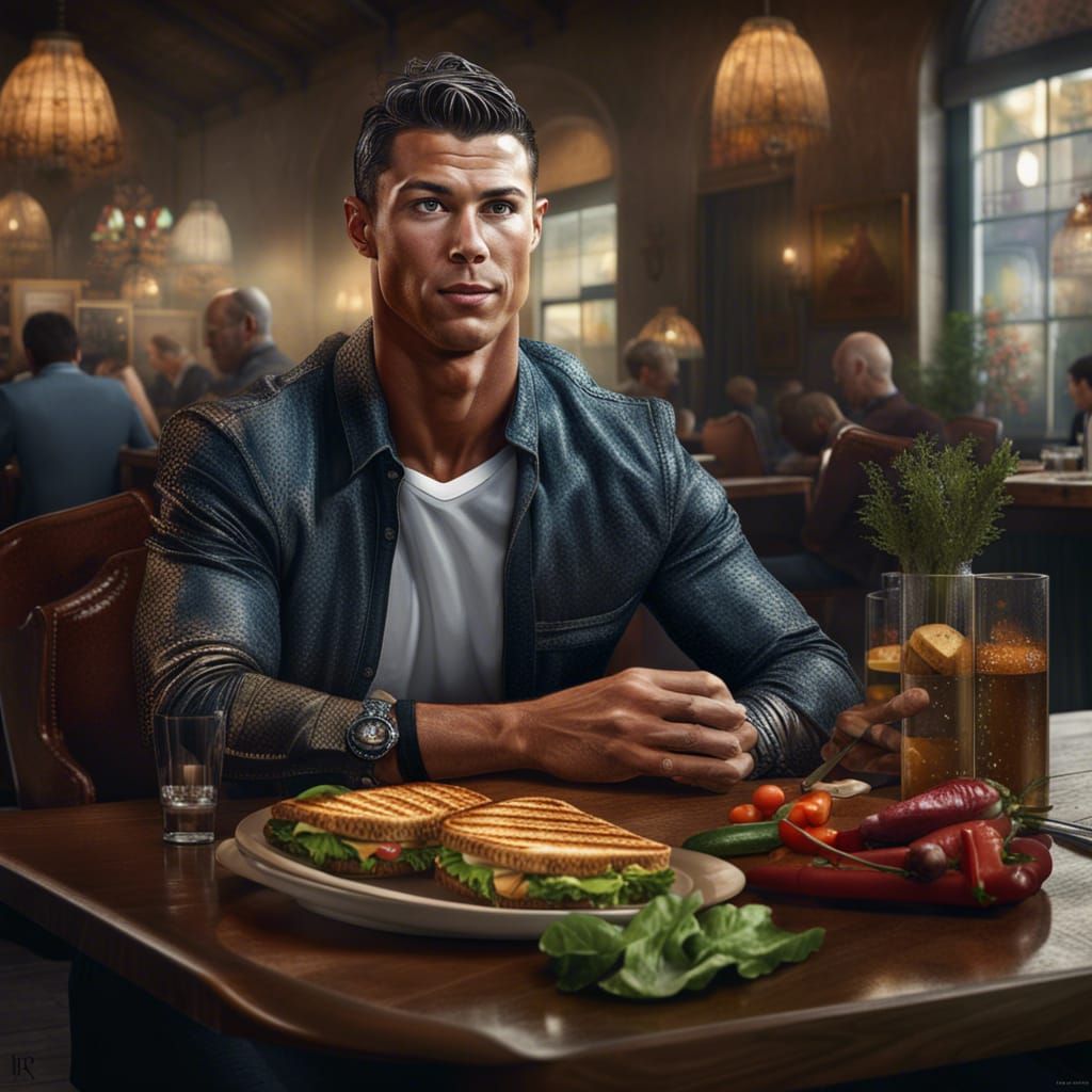 Cristiano Ronaldo Portrait with Grilled Vegetable Sandwich