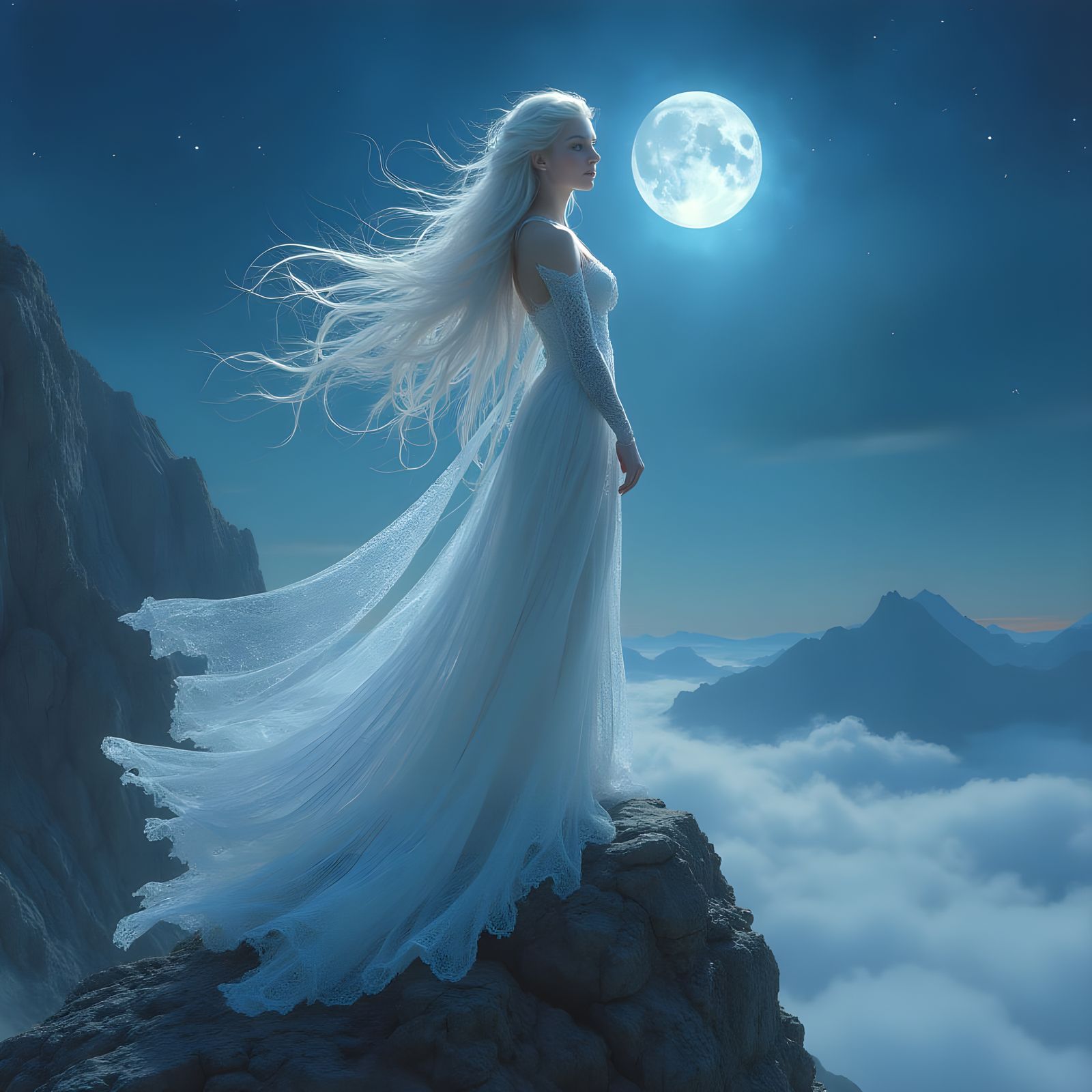 Enchantress on Windswept Peak in Gothic Art Style