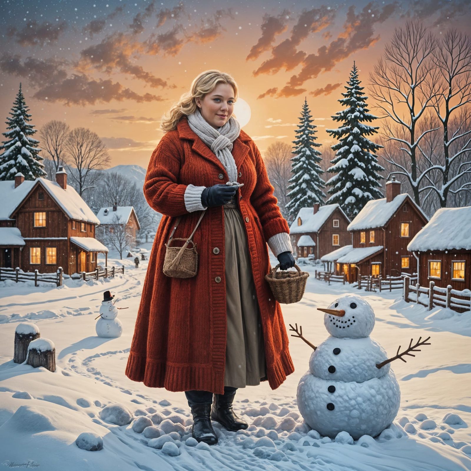 Warm Winter Portrait of a Beautiful Plus-Sized Woman Buildin...