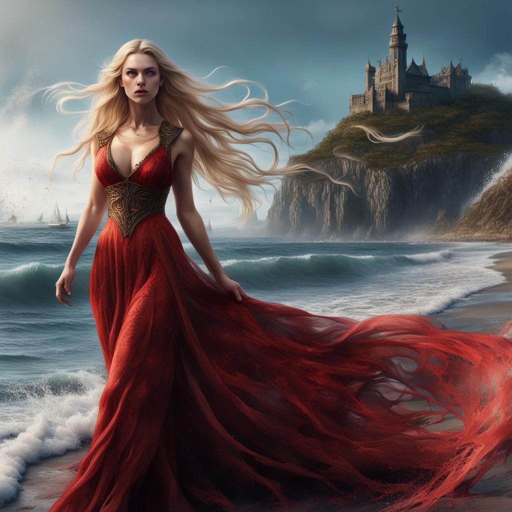 Seaside Lady with Ink Splatter Details