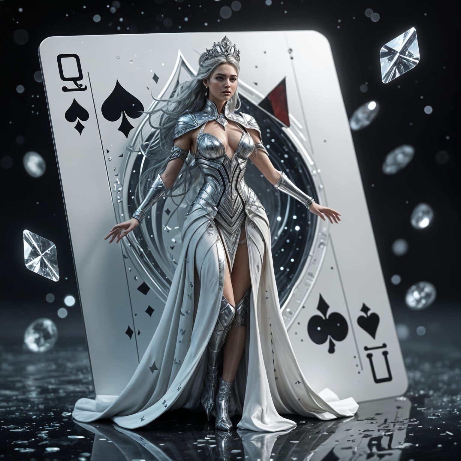 Futuristic Queen of Spades Emerges from Card