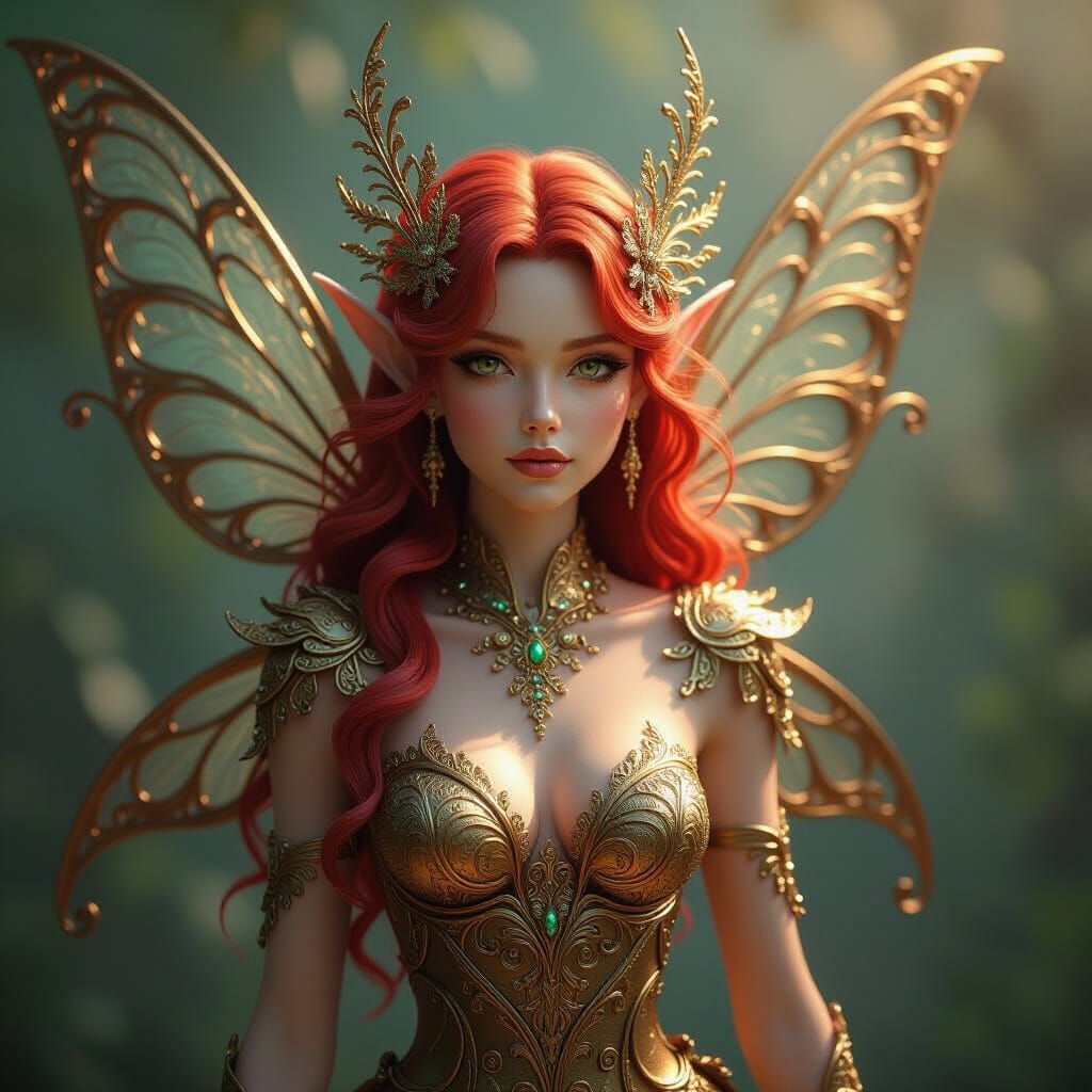Detailed Molten Gold Fairy Sculpture in Fantasy Art Style