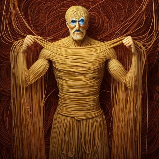 Surreal Spaghetti Figure in a Dreamlike Landscape