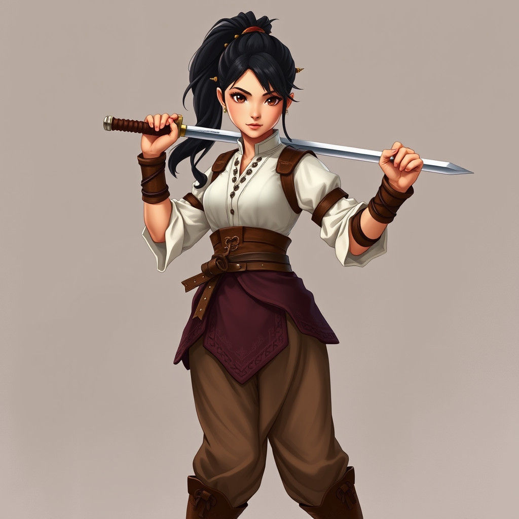 Fierce Young Fighter Girl with Sword