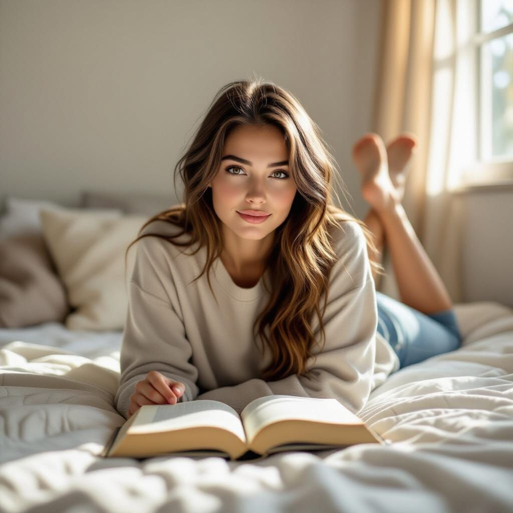 Serene Girl Reading Book in Morning Light