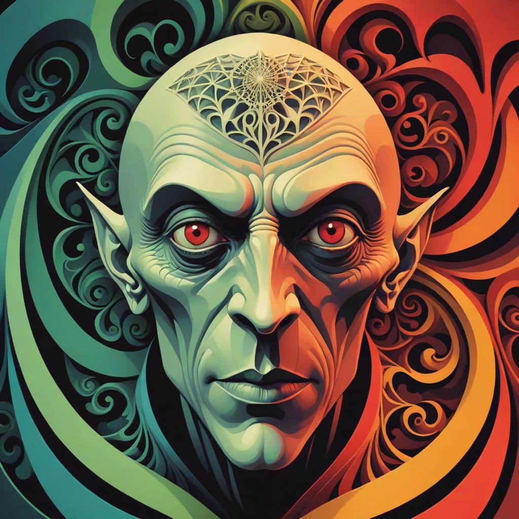 Abstract Vector Fractal in Gouache Detailed Painting