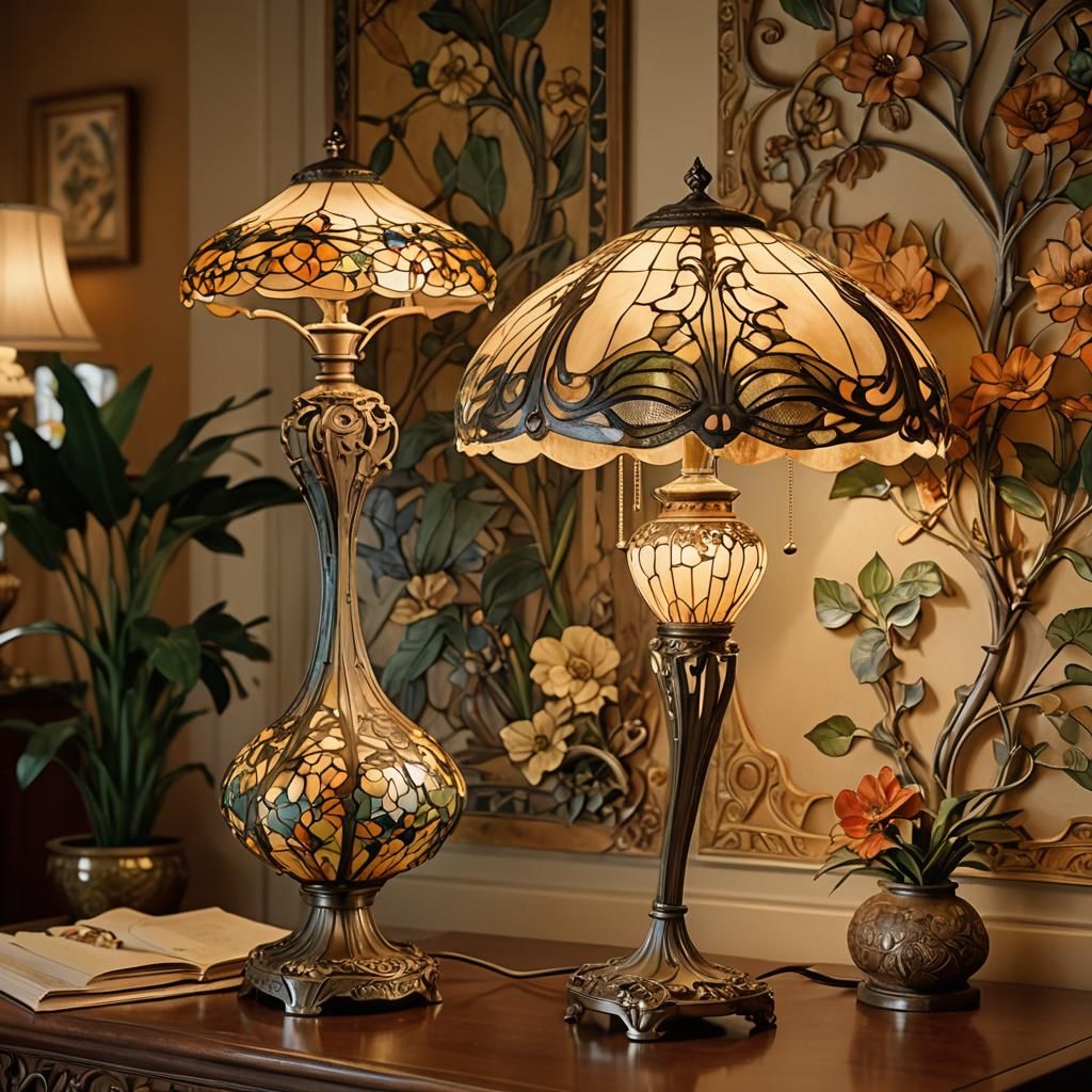 Art Nouveau Table Lamp in Ornate Living Room