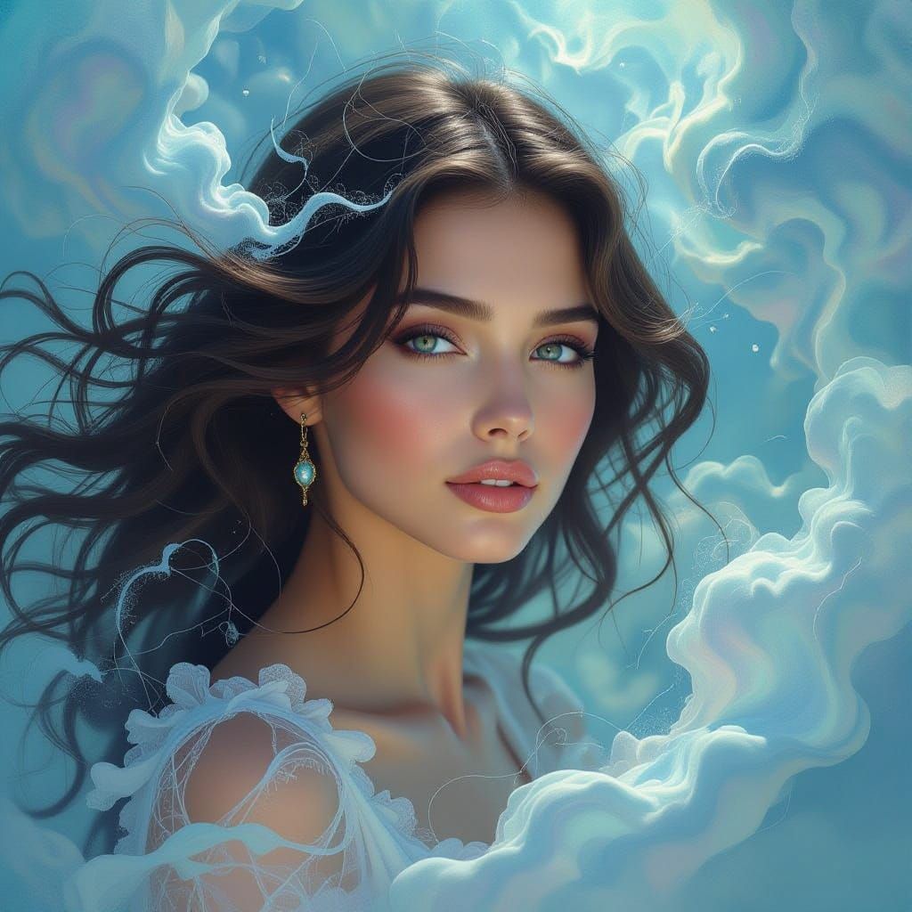 Surrealist Goddess in Iridescent Clouds