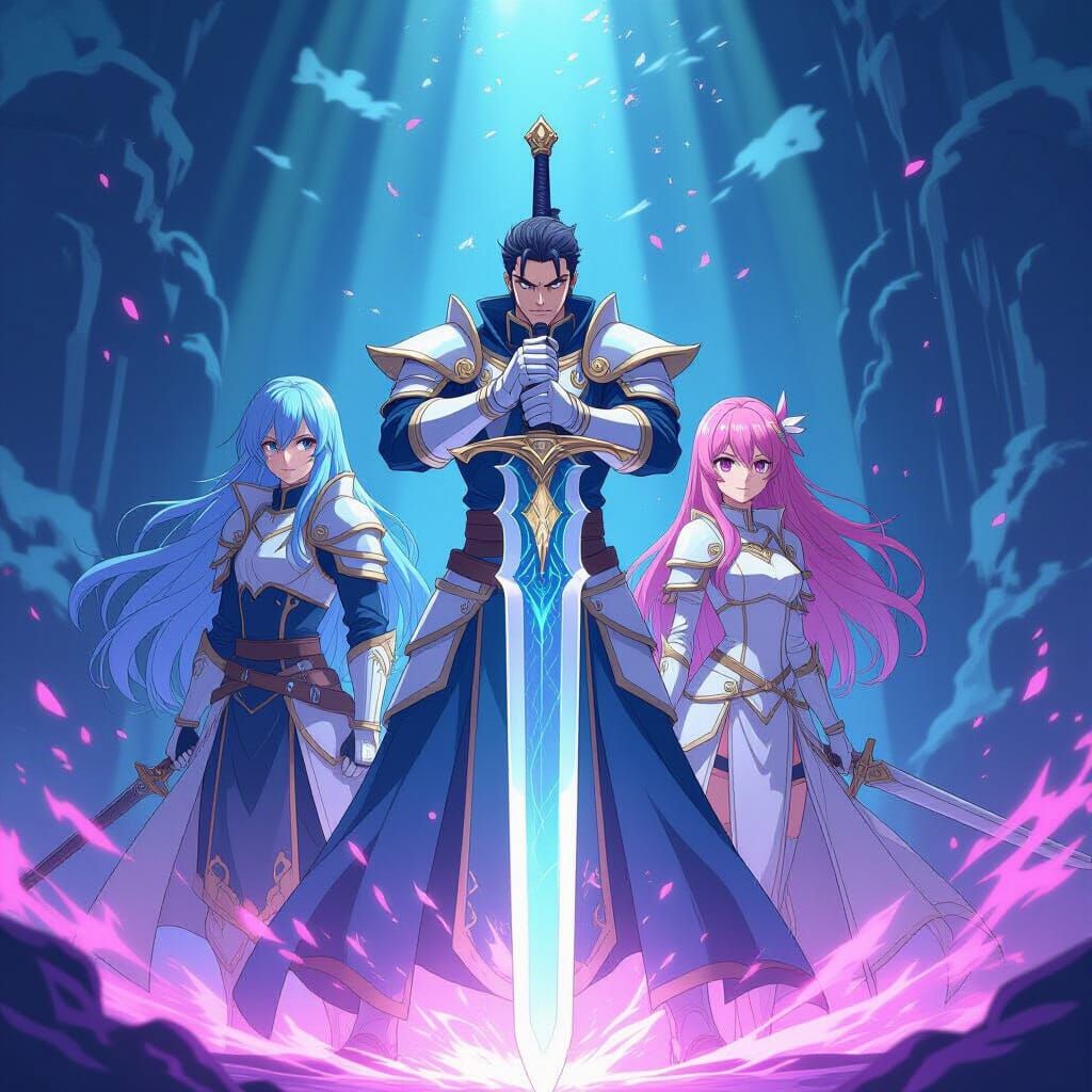 Anime Spirit Sword in Cel-Shaded Manga Style