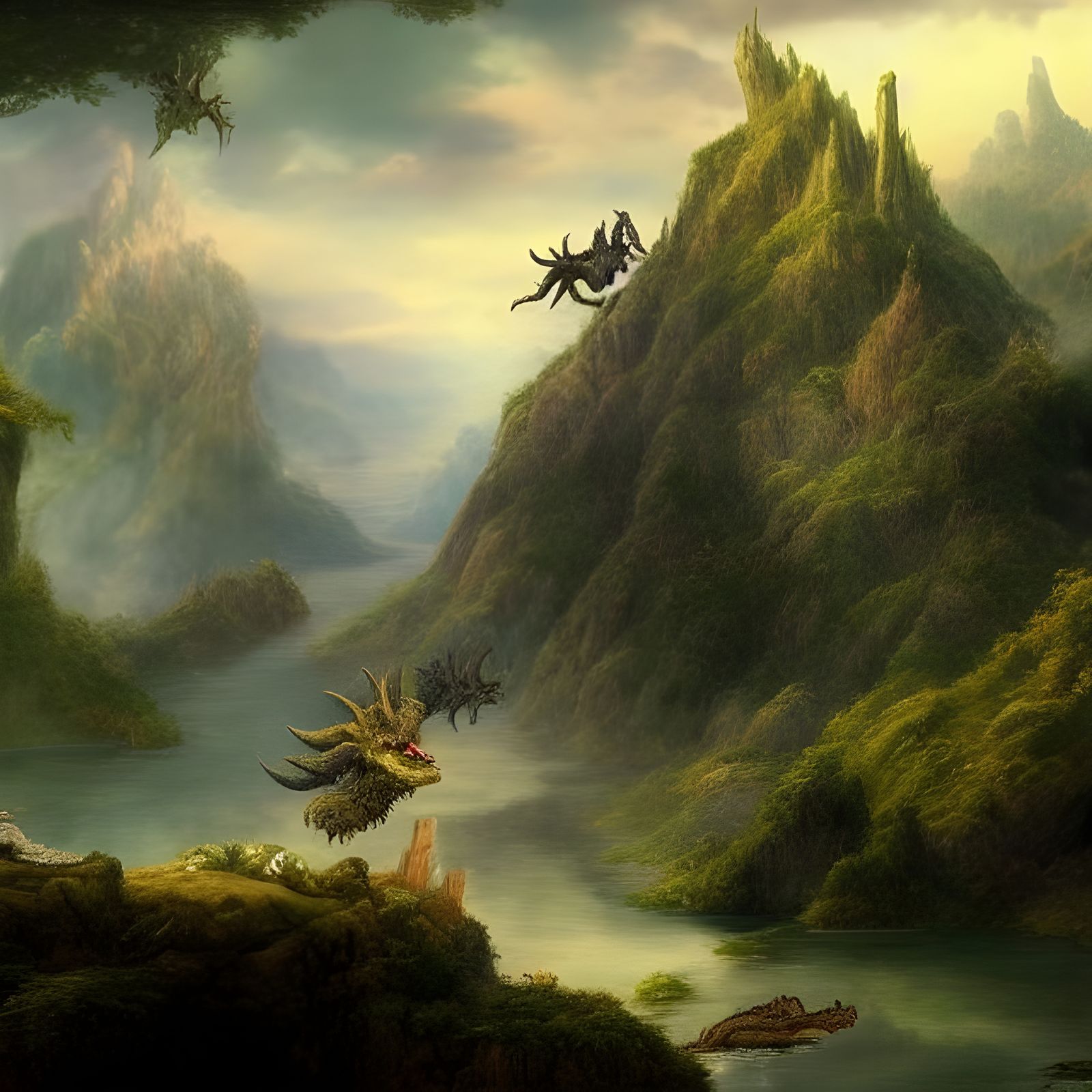 Dragons in a Whimsical Fairy Tale Landscape