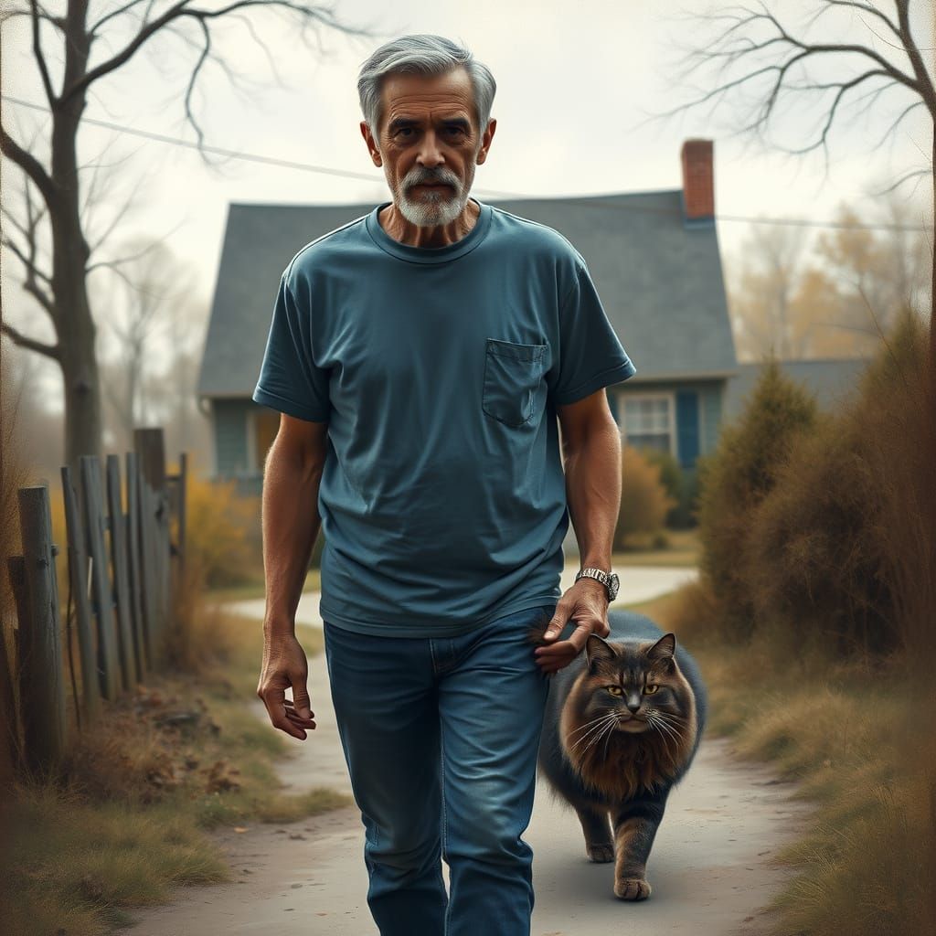 Cozy Home Scene with Man and Maine Coon