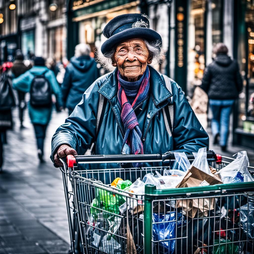 Homeless Woman by Harrods: Hyperrealistic Photography