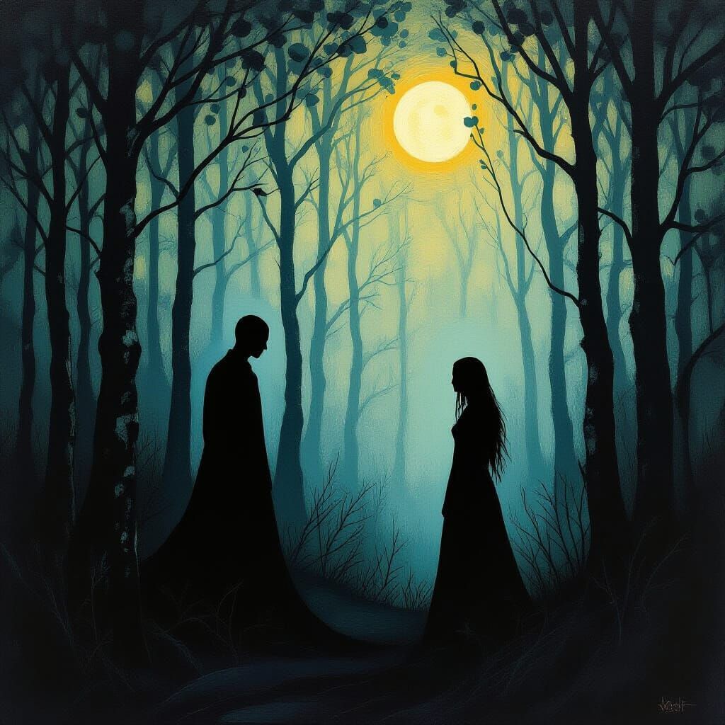 Dark Shadow Figure at Edge of Woods