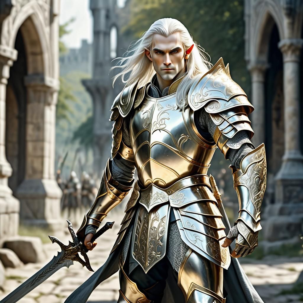 Elf Knight in Gleaming Armor, Anime Style