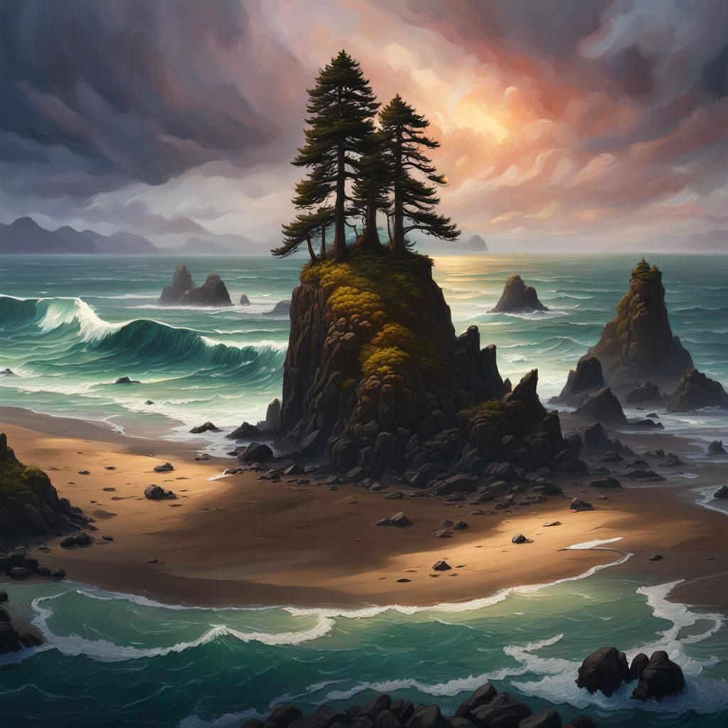 Ecola Point, Oregon: Detailed Oil Painting in 8K
