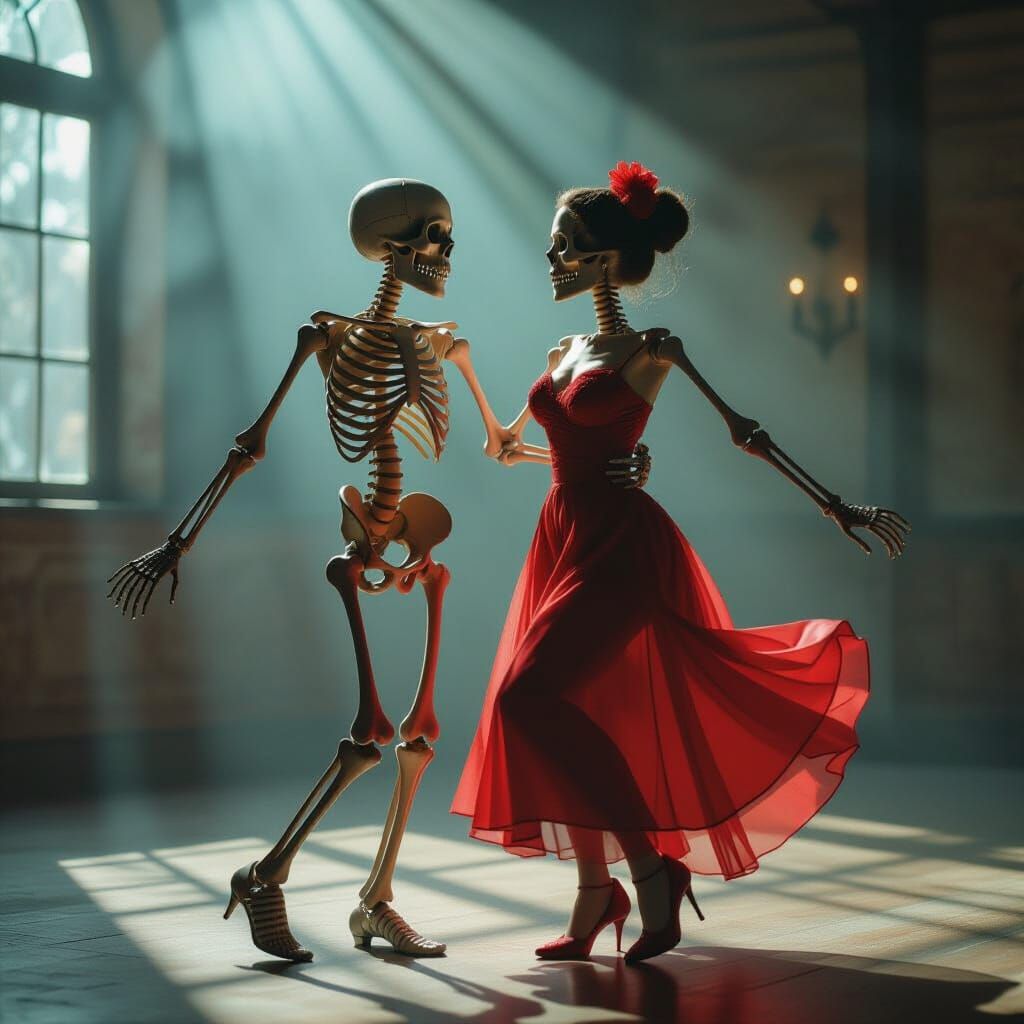 Elegant Skeletons Dancing on Valentine's Day