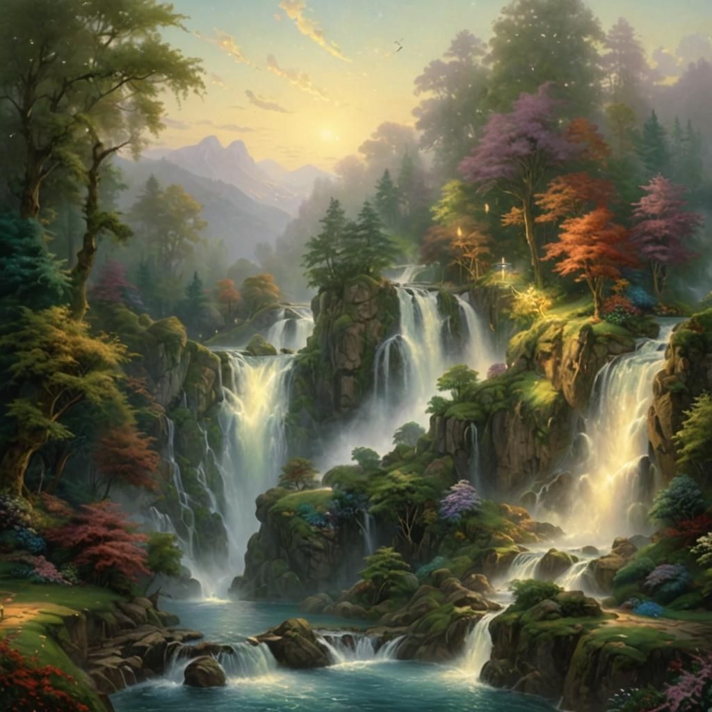 Ethereal Waterfalls and Water Elemental in Hyperdetailed Mis...