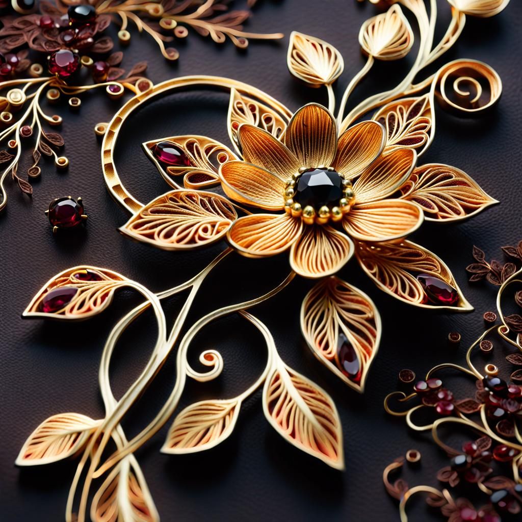 Dreamlike Gold Floral Pin in Ethereal Illustration