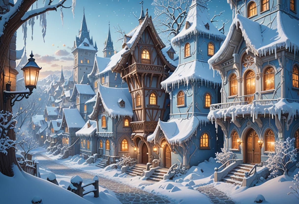 Winter’s Fairy Tale
A world of frosted whites and icy blues is illuminated by the amber glow of string lights and lanter...