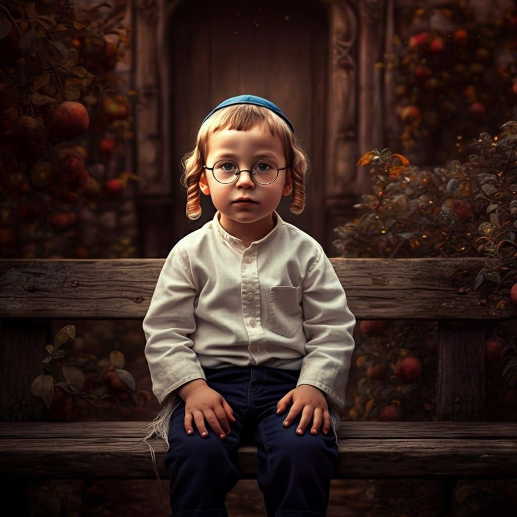 Jewish Boy in Orchard: Dreamlike Matte Painting