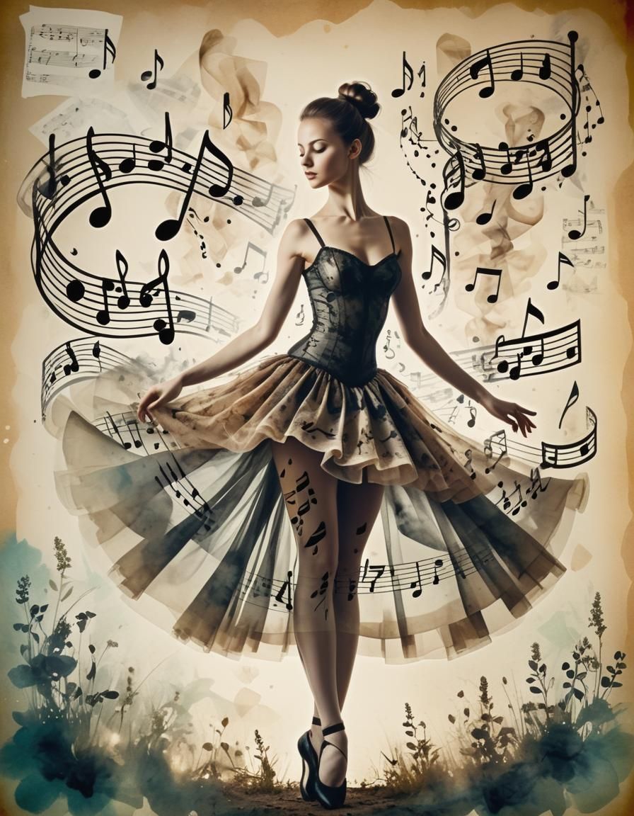 Steampunk Ballerina Silhouette in Double Exposure